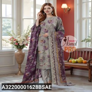 3 Pcs Women's Unstitched Printed Embroidered Suit
